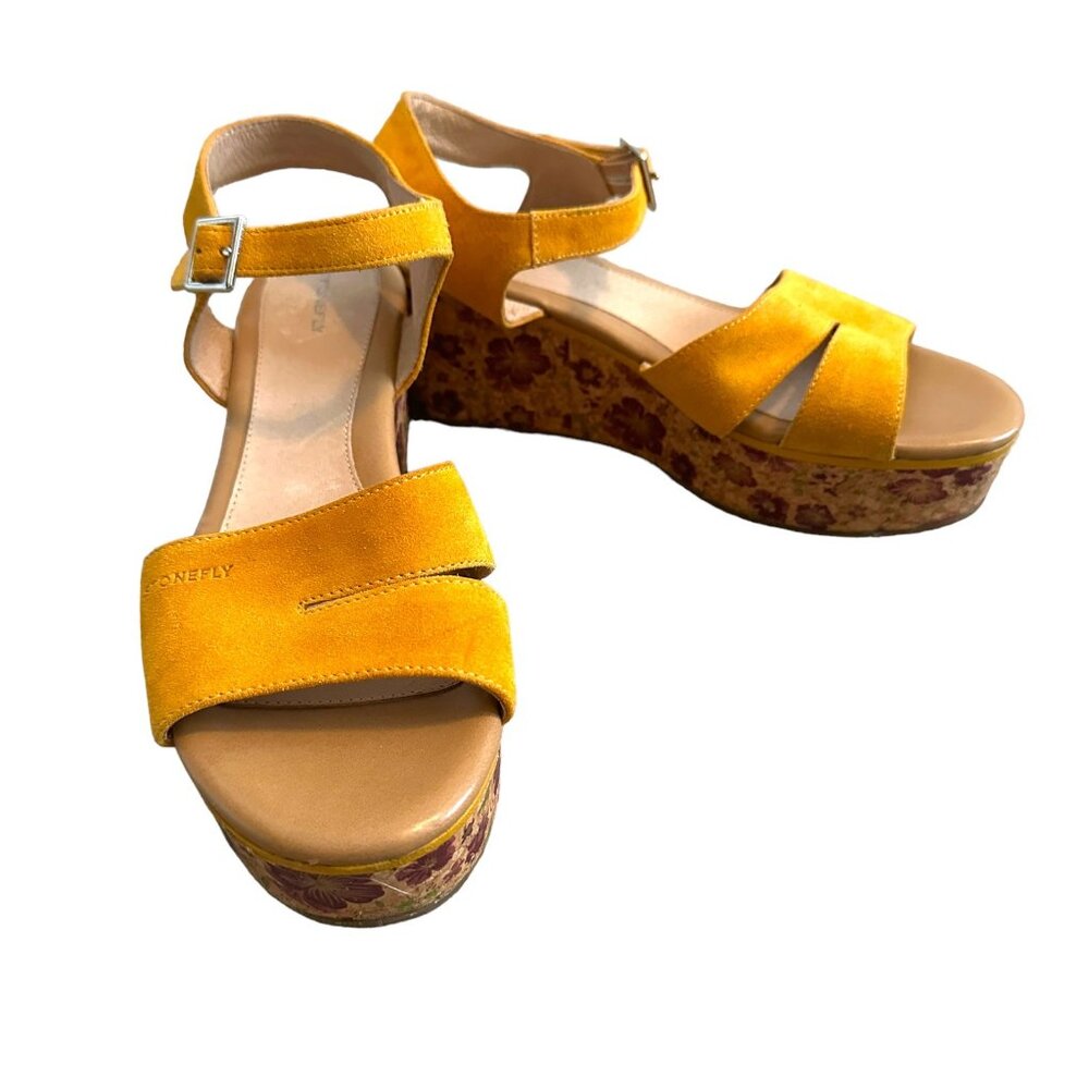Stonefly Yellow Suede Platform Wedge Sandals Strappy Floral Size EU 39